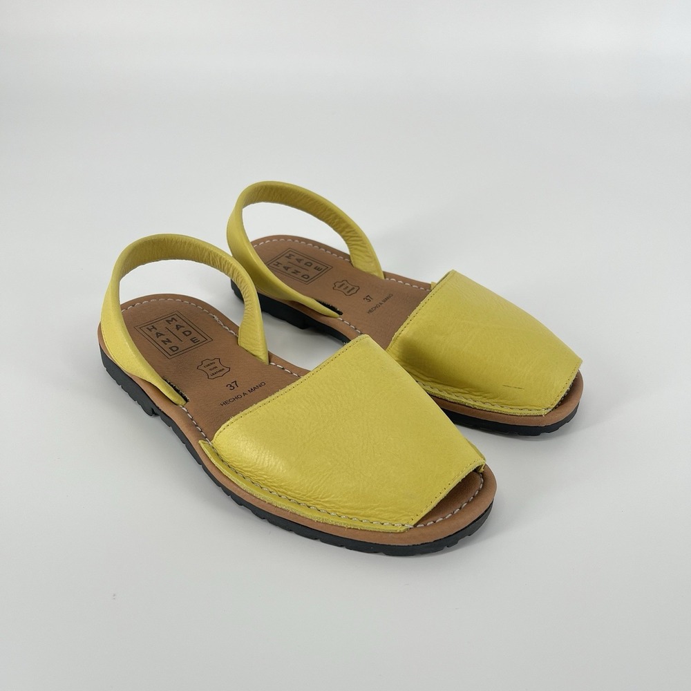 Handmade Brand Yellow 37 Menorquina Sling Back Flats Bright chartreuse Leather